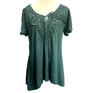 Verve Womens Y2K Asymmetrical Beaded Forest Fairy Top Size L Cottage Whimsy Boho